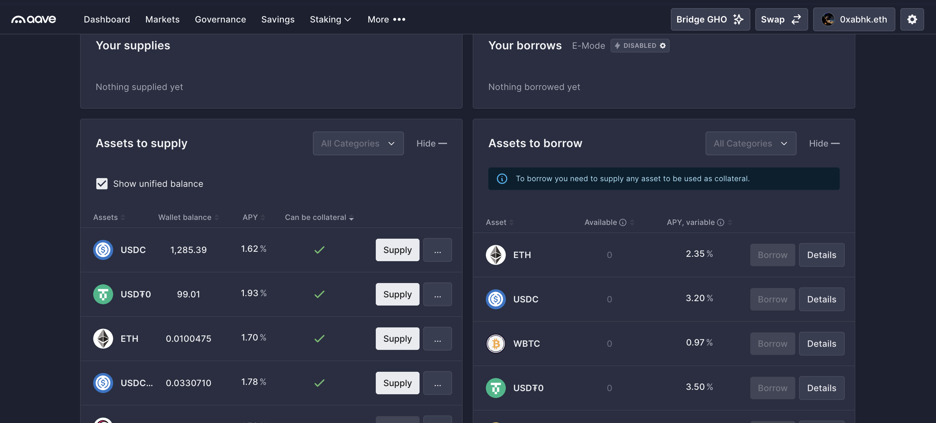 Aave interface deployed with Nexus SDK